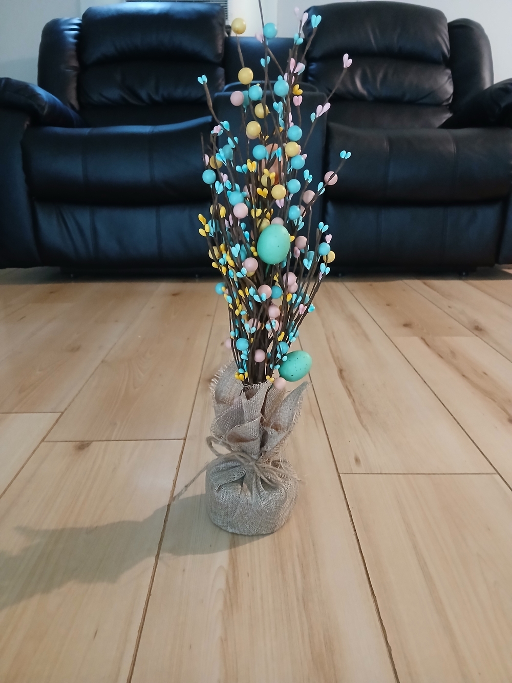 Glitzhome 18" Easter Tree With Berries & Pastel Eggs And Burlap Base